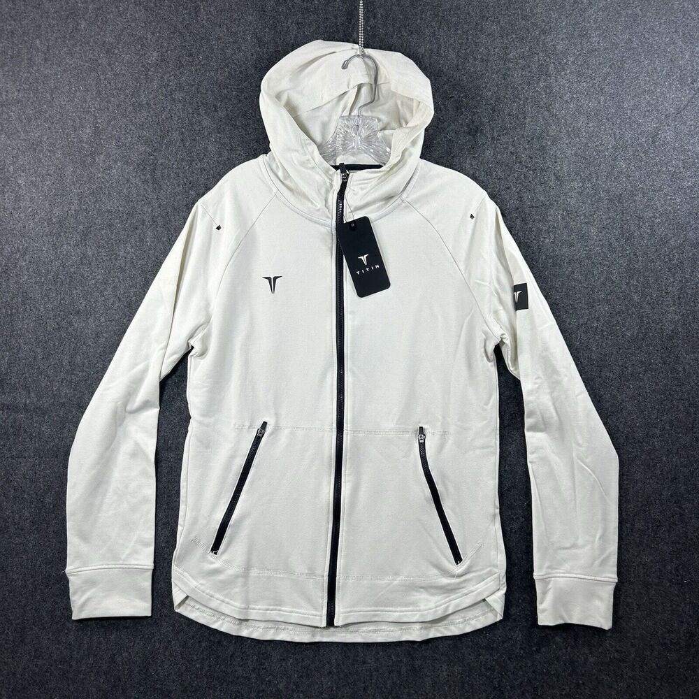 Titin Hoodie Men's Small Bone White French Terry Full Zip Jacket